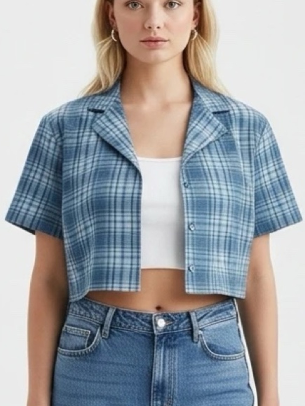 J Galt Blue Plaid Short Sleeve Button Down Shirt